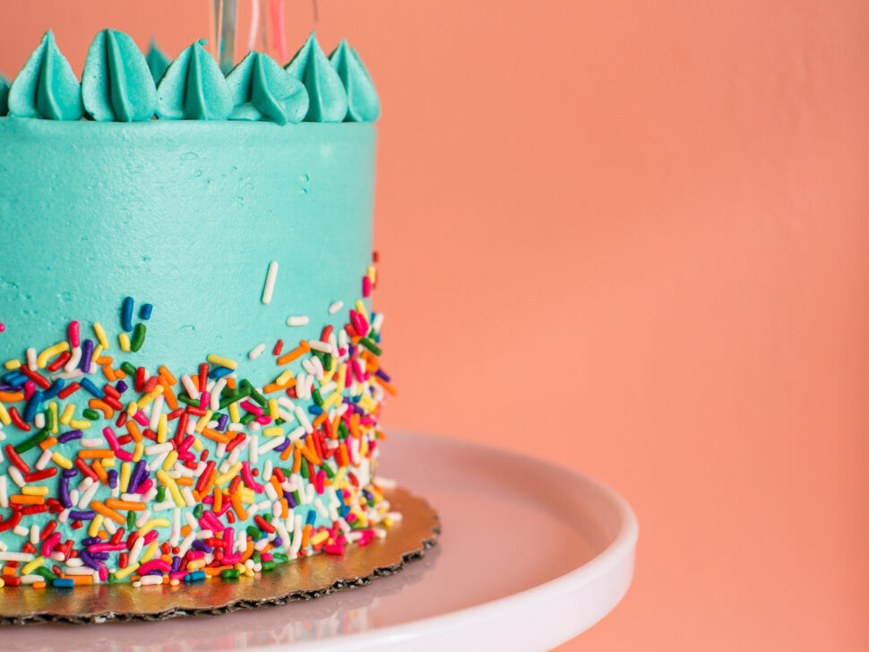 Fall Funfetti blue case cake detail landscape